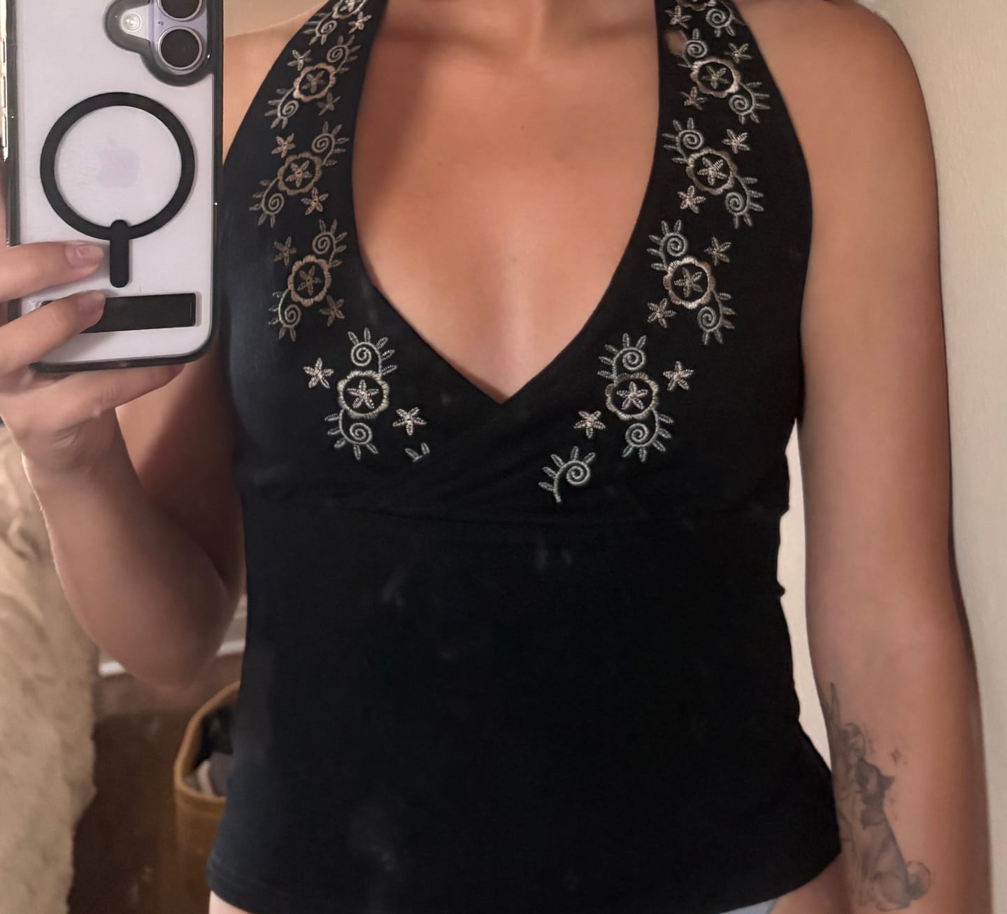 Customer photo review of Jade Thorn Y2K V-neck Halter Top