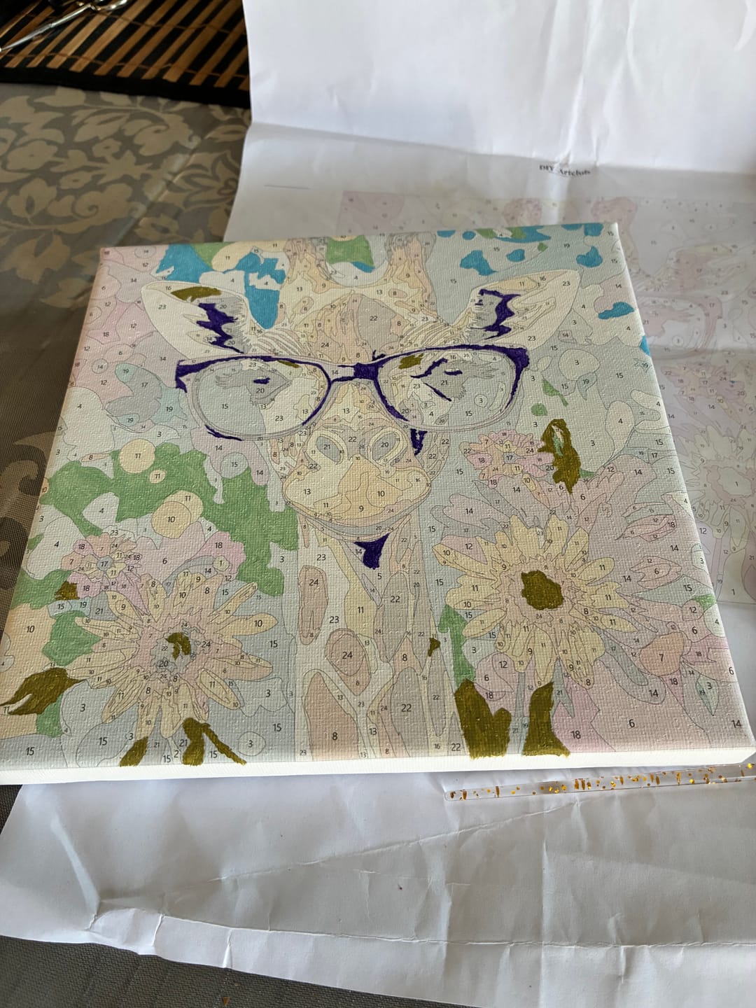 Customer photo review of Mini Paint by Number with Frame - Cool Giraffe with Flowers