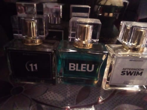 Customer's three Summer Box perfumes, 11 PM, Bleu De Zing, and Afternoon Swim, lined up together.
