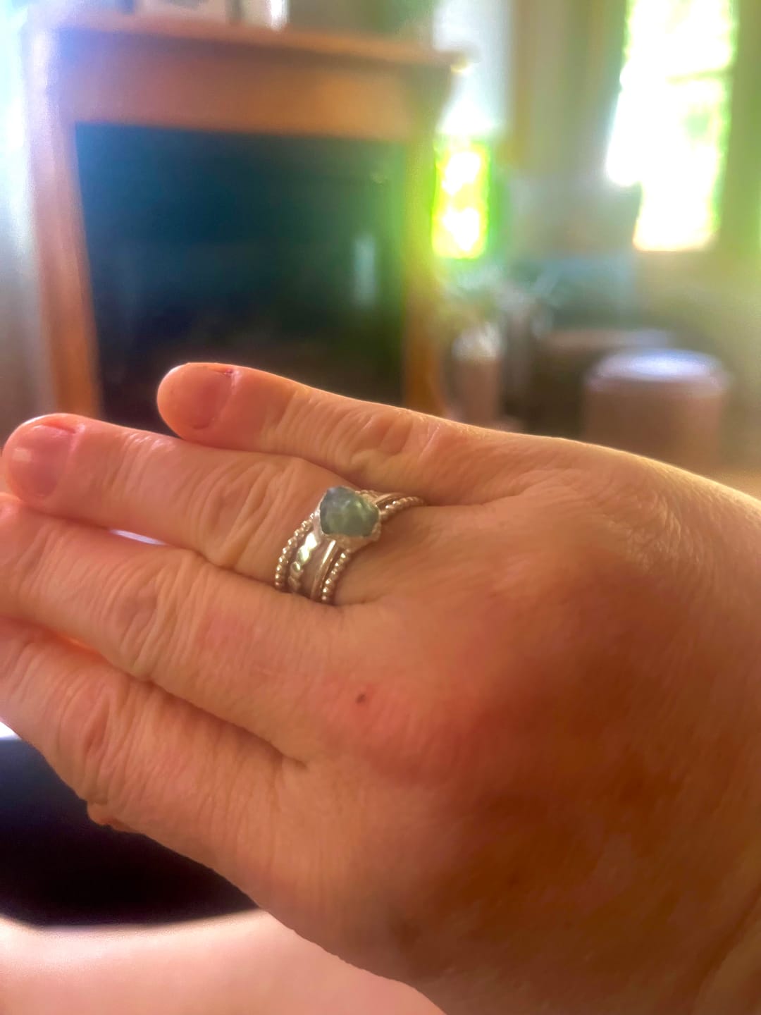 Customer photo review of Aquamarine Stacking Ring Set Sterling Silver