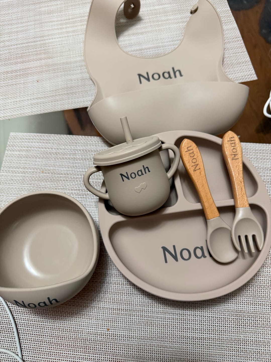 Customer photo review of Noah + Nori™ Personalized Baby Feeding Set