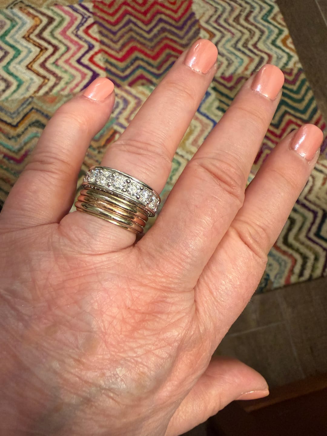 Customer photo review of Triple Channel Set Moissanite Half Eternity Wedding Band