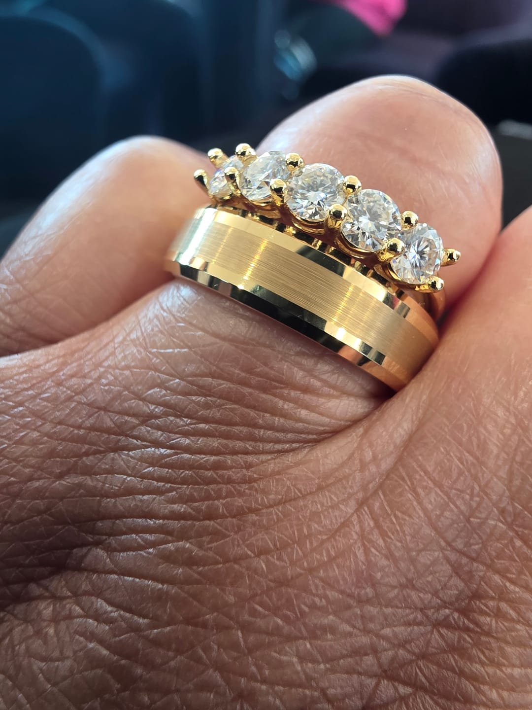 Customer photo review of Gold 1.5ct Moissanite 5 Stone Dazzle Ring