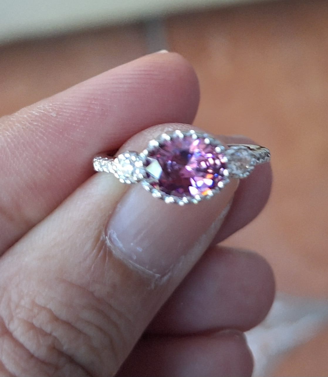 Customer photo review of 3-Stone 1.2ct Purple Oval CZ Ring in Sterling Silver