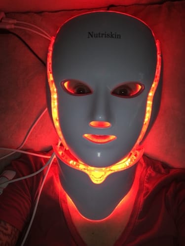 Customer photo review of Nutriskin LED Face Mask - Red Light Therapy for Wrinkles + FREE Neck Mask ($169 Value)