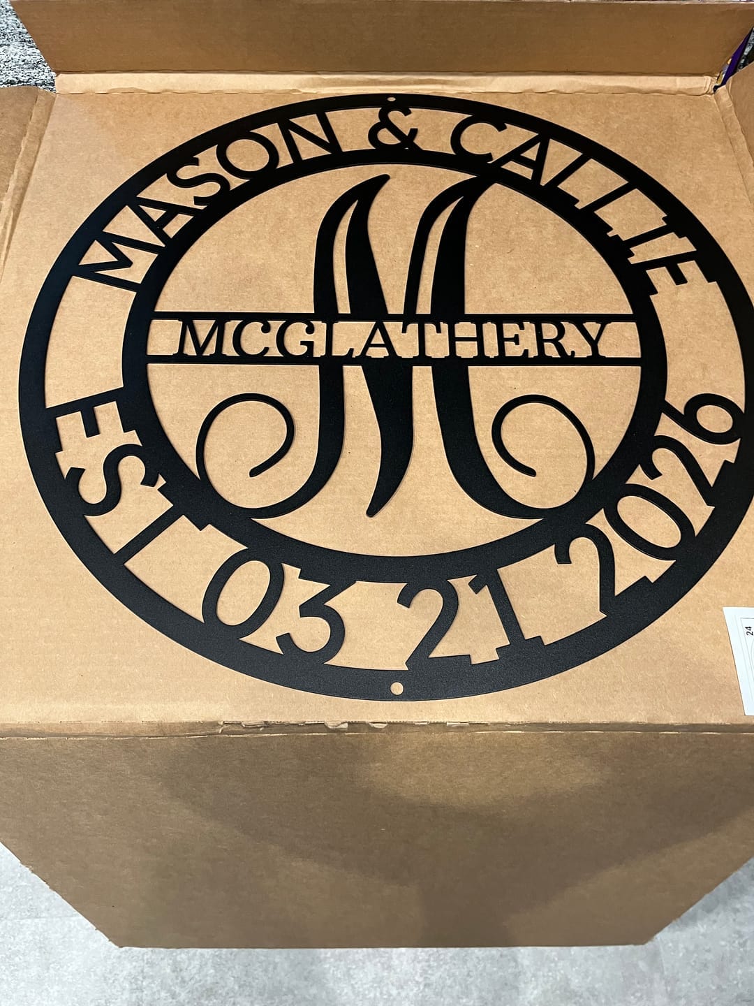 Customer photo review of Elaborate Name - Steel Sign