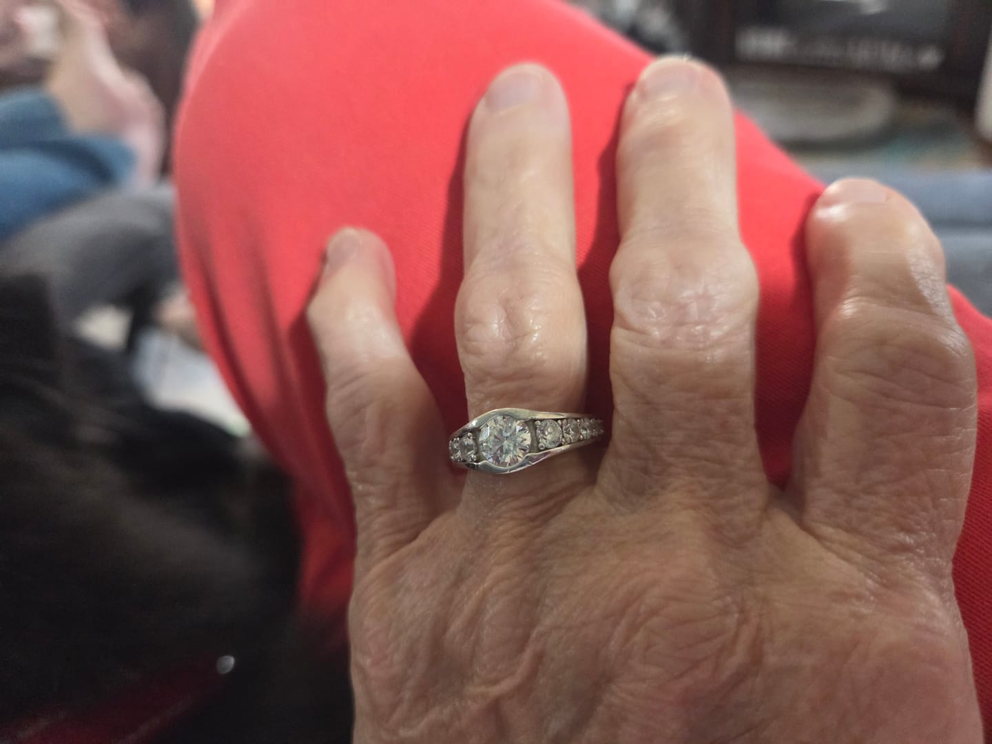 Customer photo review of Bezel Round Moissanite Channel Euro Shank Engagement Ring