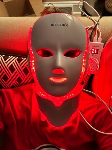 Customer photo review of Nutriskin LED Face Mask - Red Light Therapy for Wrinkles + FREE Neck Mask ($169 Value)