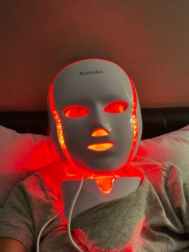 Customer photo review of Nutriskin LED Face Mask - Red Light Therapy for Wrinkles + FREE Neck Mask ($169 Value)