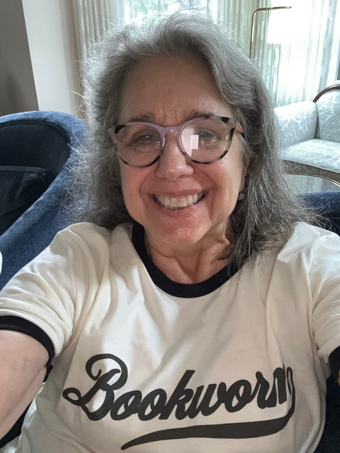 Customer photo review of Bookworm Ringer T-Shirt | Retro Book Lover Gift for Her