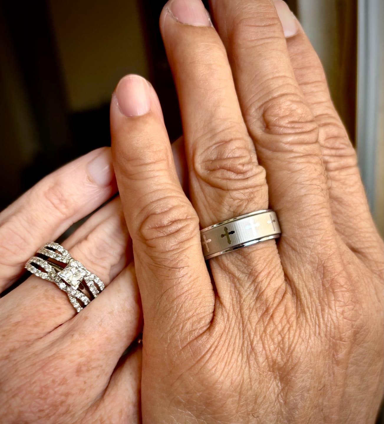 Customer photo review of Tungsten Christian Ring with Crosses - 8mm