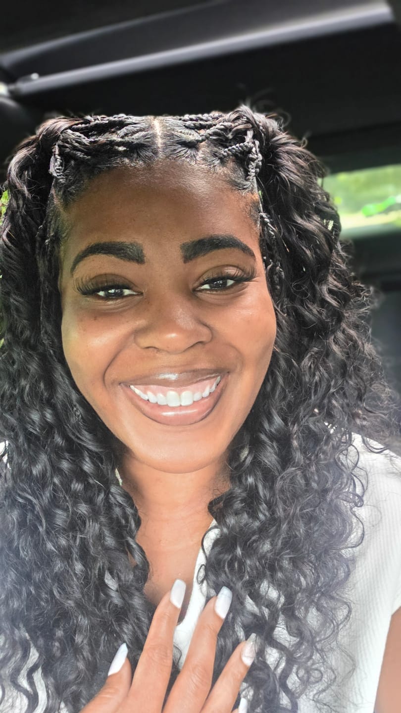 Customer photo review of Long Satin Bonnet for Braids & Curly Hair