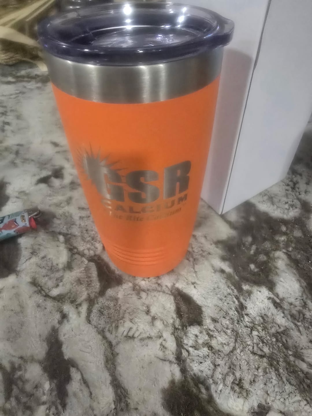 Customer photo review of SAMPLE - 20 oz Tumbler - Price Includes Engraved Logo Sample and Volume Setup Fee
