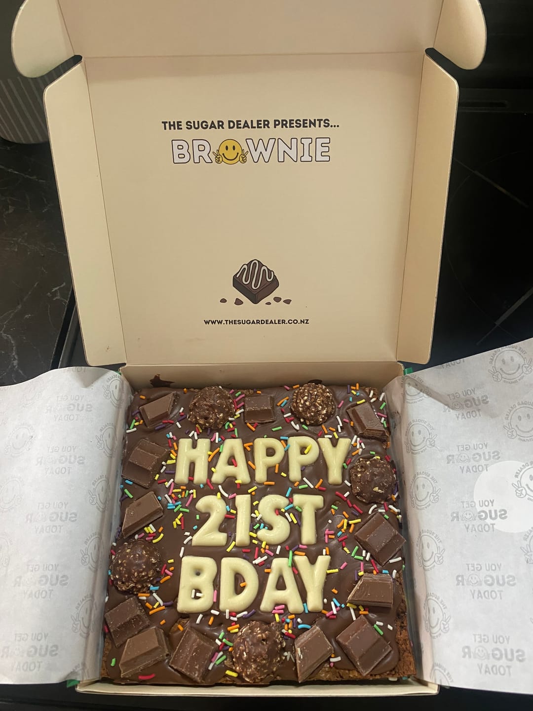Customer photo review of Custom message chocolate fiend brownie