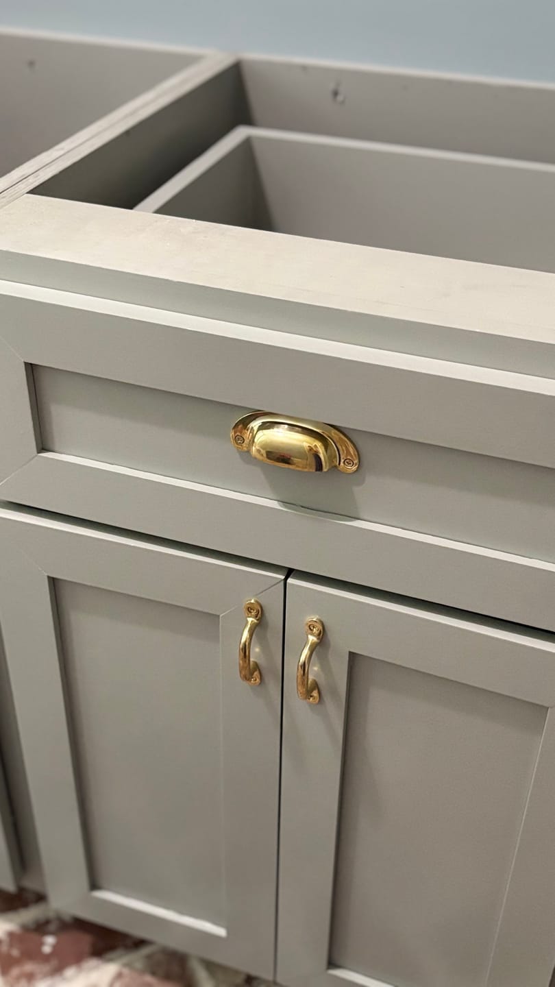 Customer photo review of Victorian Bin Pulls 3",4",5",6" - Unlacquered Polished Brass