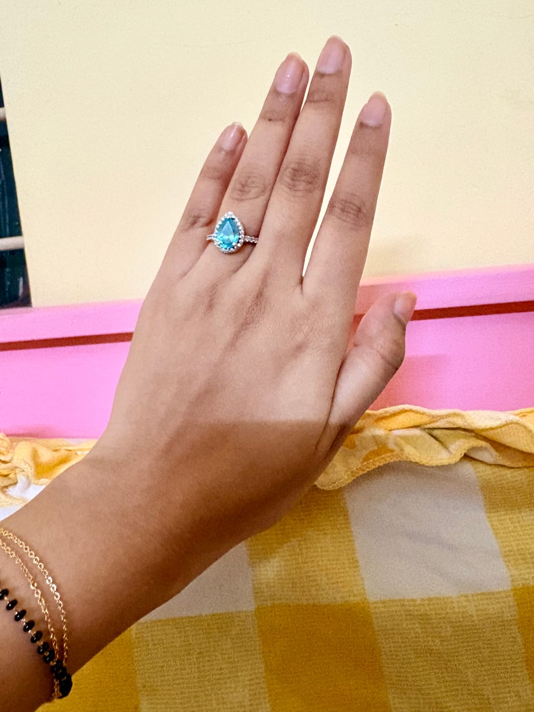Customer photo review of 2.3Ct Aquamarine Pear Halo Solitaire Silver Ring