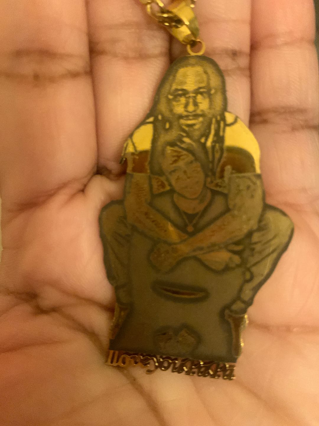 Customer photo review of Custom Photo Engraved Pendant Necklace