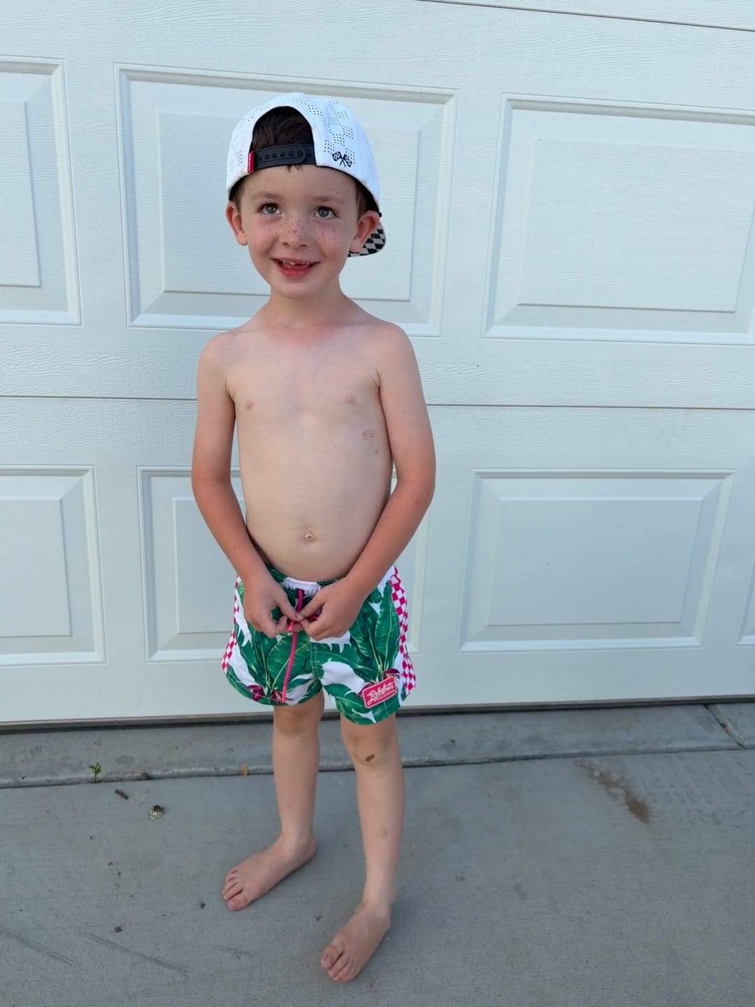Customer photo review of Hybrid Swim Trunks in Palm Paradise
