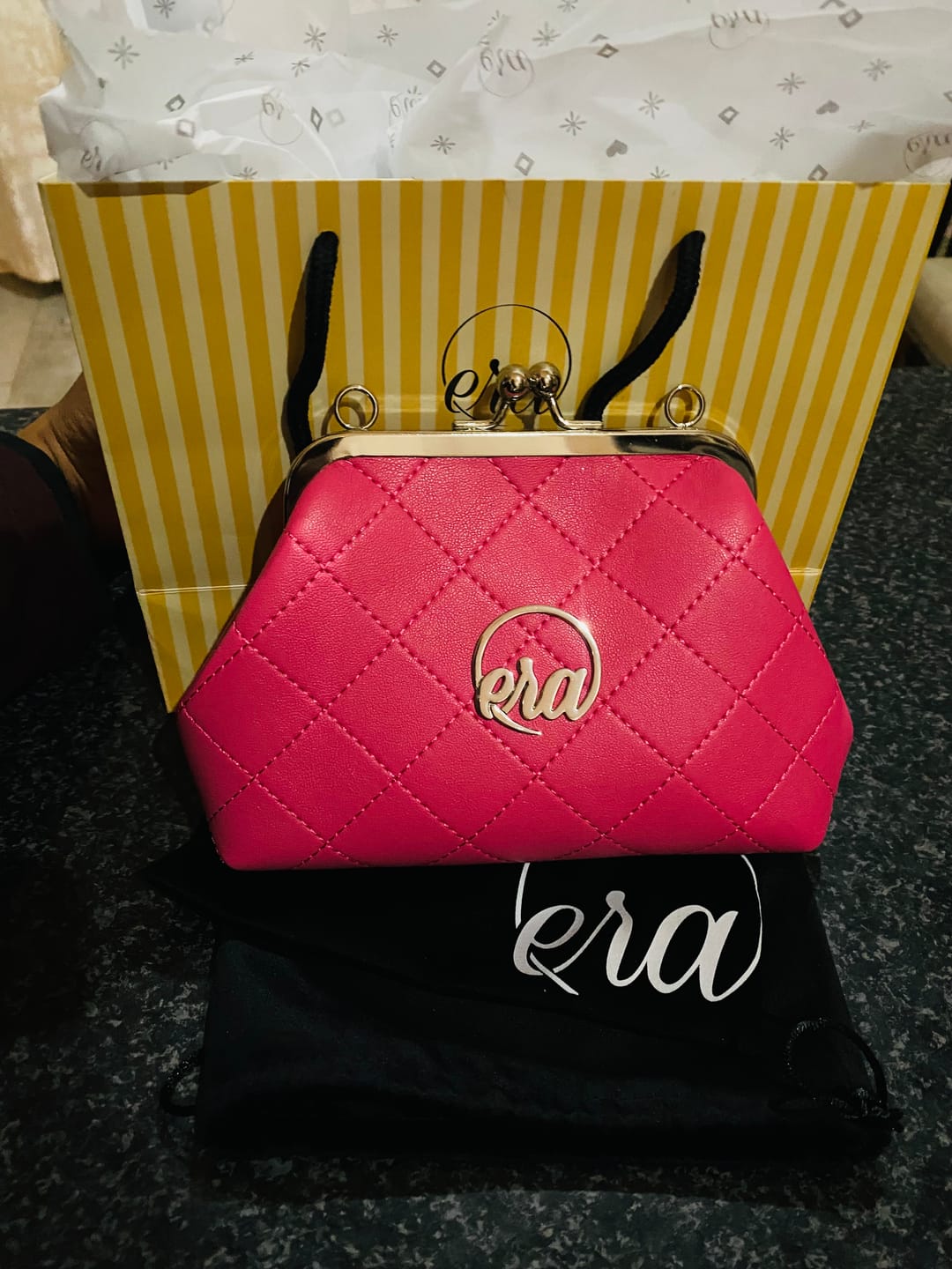 Customer photo review of ERA Mini Kisslock Chain Bag – Red