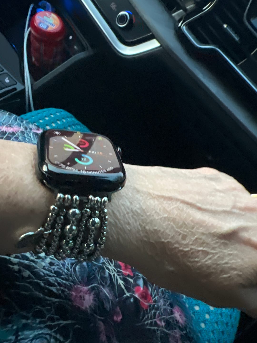 Customer photo review of Platinum Demure Stretch Apple Watch Strap