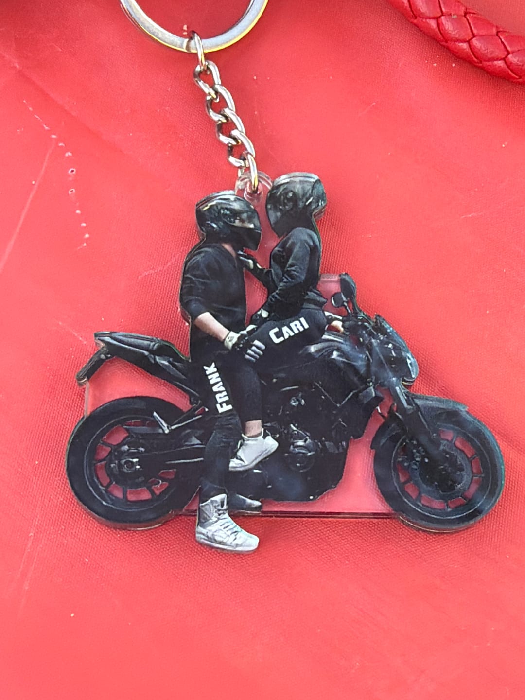 Customer photo review of Personalized Motorbike Couple Car Acrylic Keychain With Names & Colors | Creative Anniversary Valentine's Day Gift For Motorcycle Loving Couples