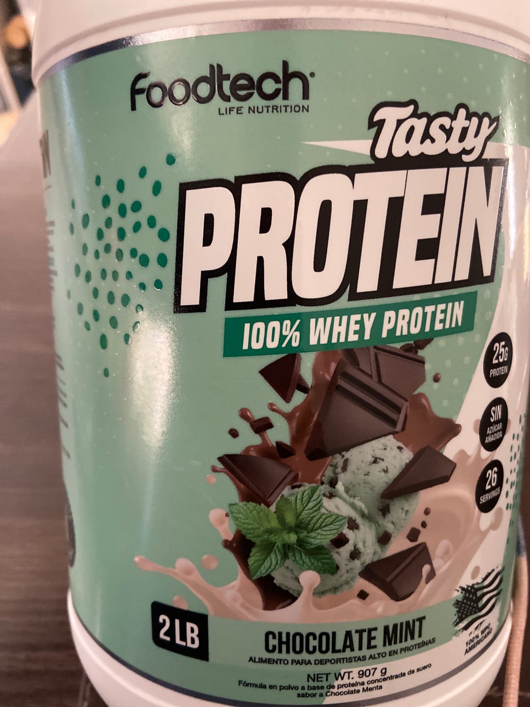 Customer photo review of Tasty Protein 100% Whey 2lbs Chocolate Mint - Foodtech