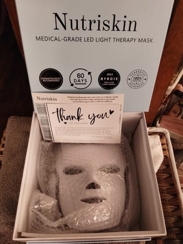 Customer photo review of Nutriskin LED Face Mask - Red Light Therapy for Wrinkles + FREE Neck Mask ($169 Value)
