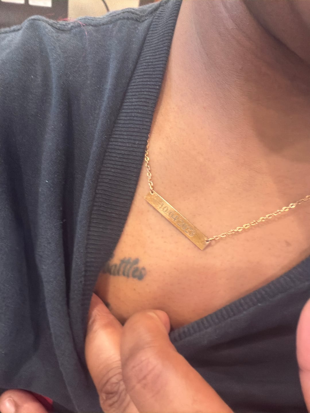Customer photo review of Engraved Bar Necklace