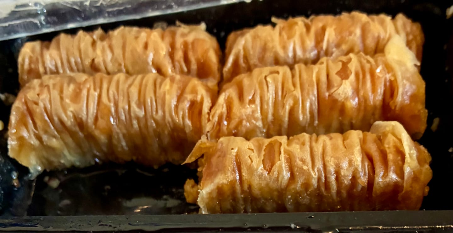 Customer photo review of Traditional Greek Saragli – Rolled Baklava with Almonds (8 pieces – 250g)