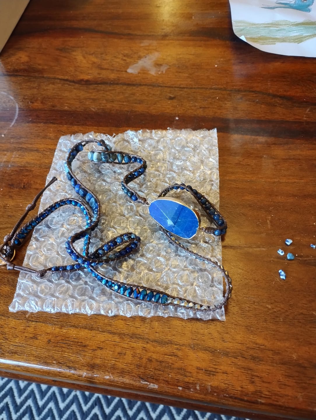 Customer photo review of Natural Lapis Lazuli & Blue Jasper Vegan Wrap Bracelet