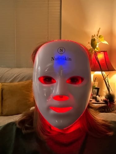 Customer photo review of Nutriskin Wireless LED Face Mask - Red Light Therapy for Wrinkles + FREE Neck Mask ($199 Value)