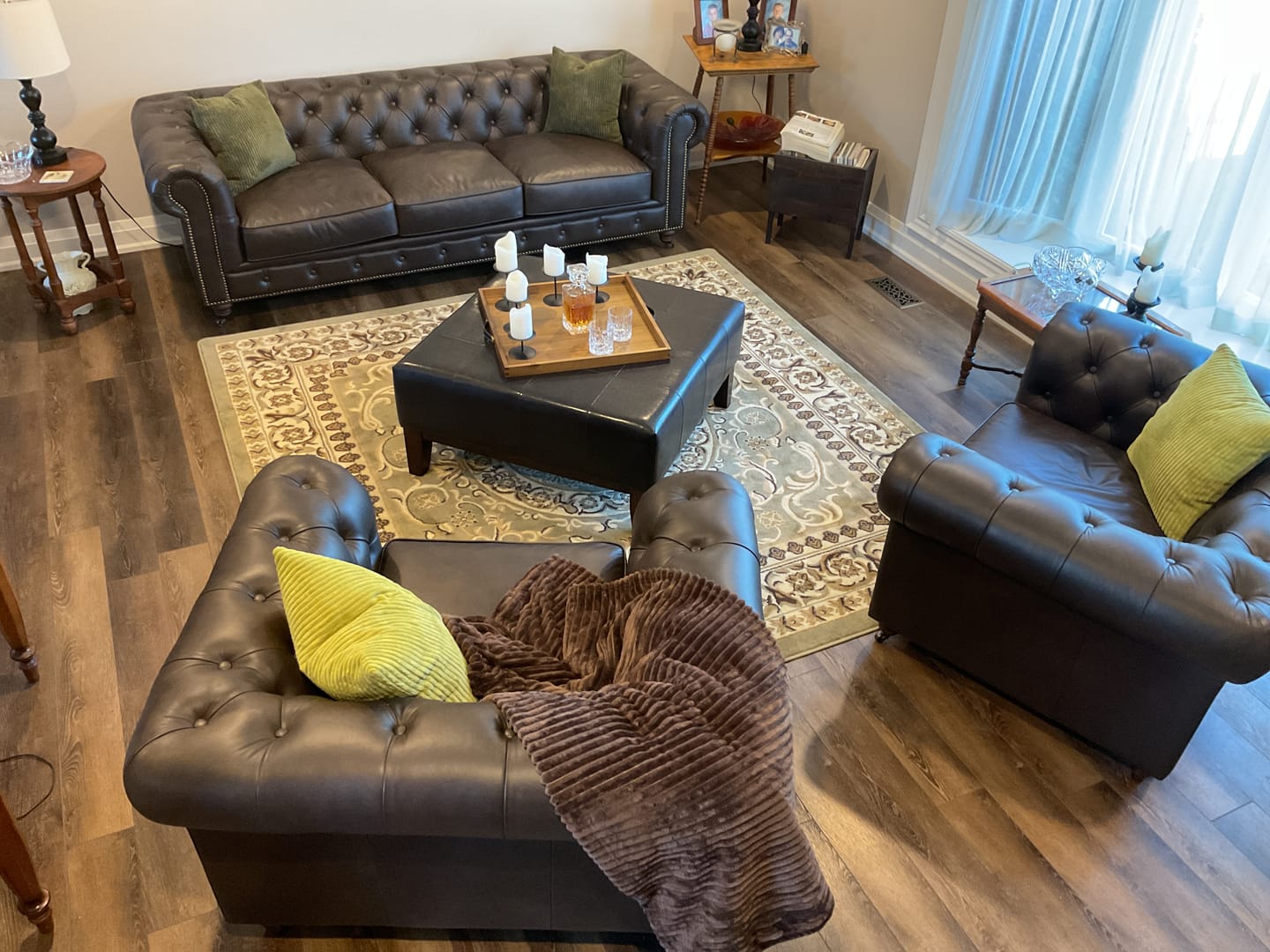 Customer photo review of Stanhope Dark Chocolate Leather 3 Seater Chesterfield