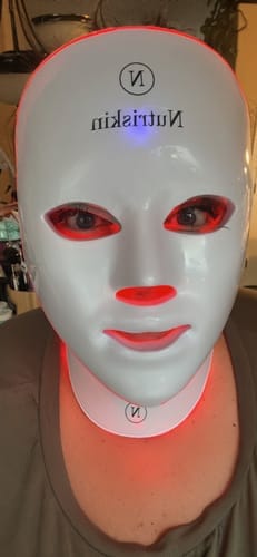 Customer photo review of Nutriskin Wireless LED Face Mask - Red Light Therapy for Wrinkles + FREE Neck Mask ($199 Value)