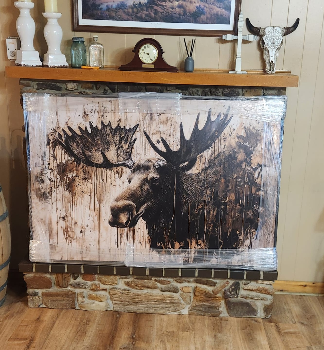 Customer photo review of Moose Canvas Wall Art — Rustic Wildlife Painting Print |