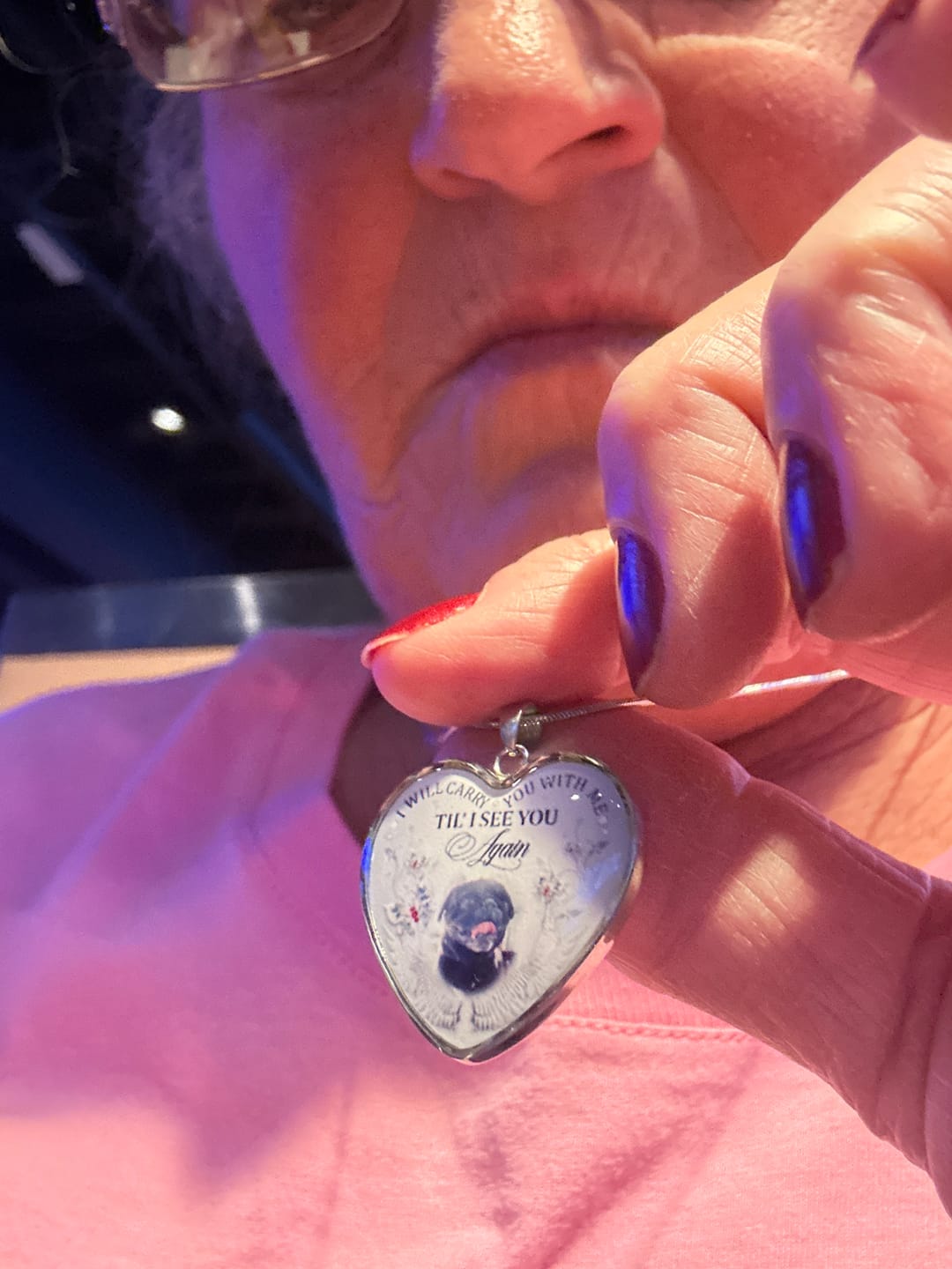 Customer photo review of Custom Photo Memorial Necklace/Keychain "I Will Carry You With Me” - N001