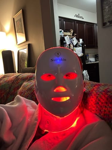 Customer photo review of Nutriskin LED Face Mask - Red Light Therapy for Wrinkles + FREE Neck Mask ($169 Value)