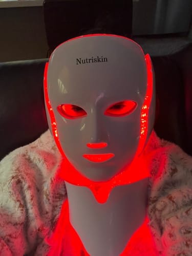 Customer photo review of Nutriskin LED Face Mask - Red Light Therapy for Wrinkles + FREE Neck Mask ($169 Value)