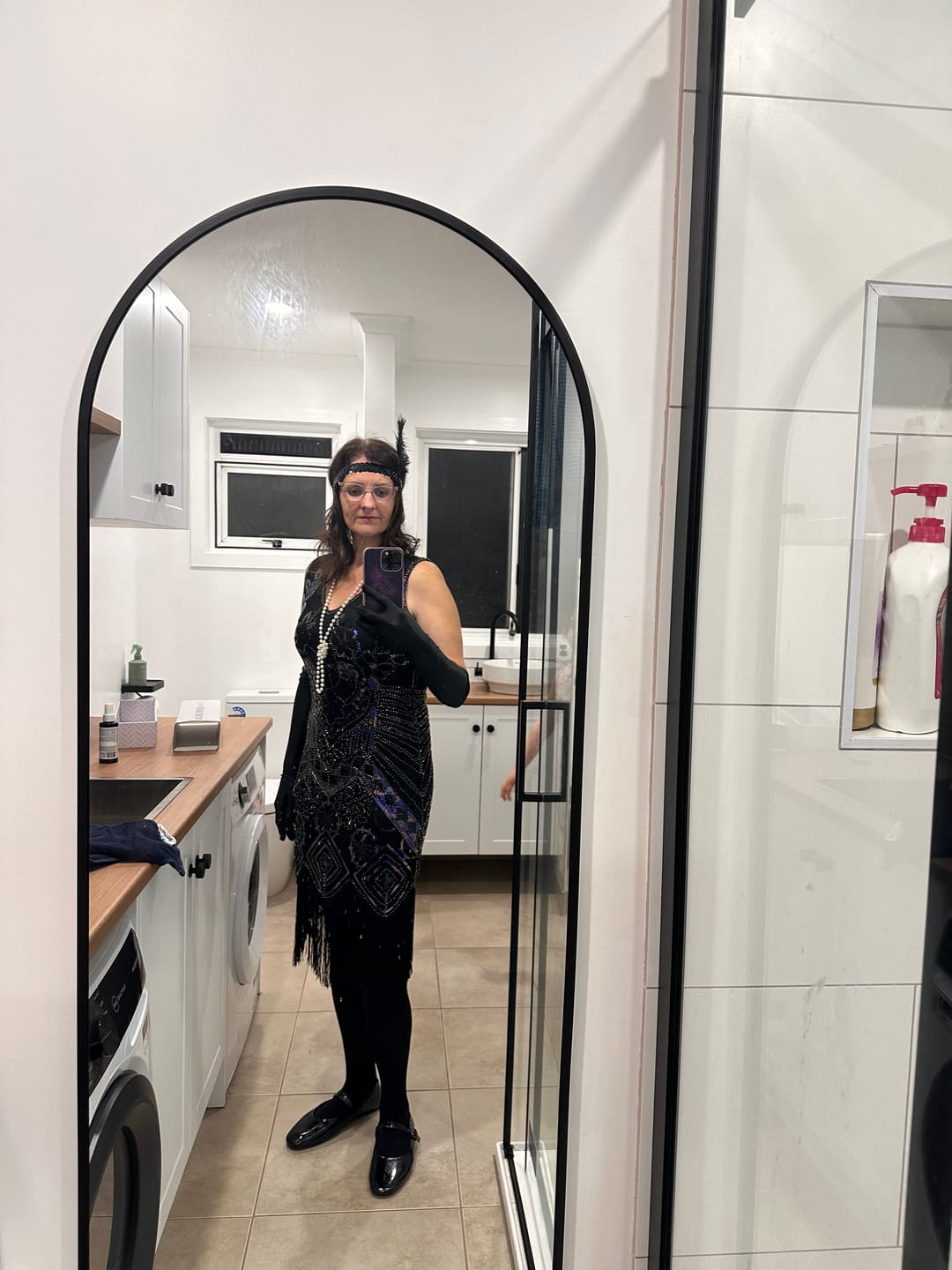 Customer photo review of 1920s Black Beaded Mila Gatsby Dress