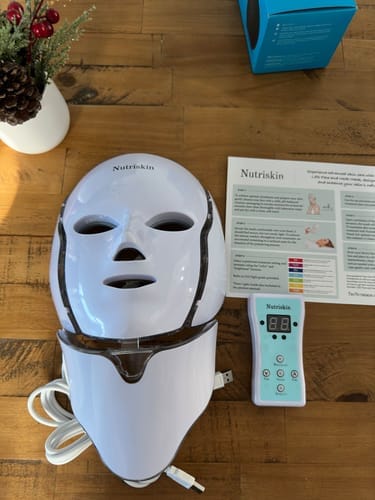 Customer photo review of Nutriskin LED Face Mask - Red Light Therapy for Wrinkles + FREE Neck Mask ($169 Value)