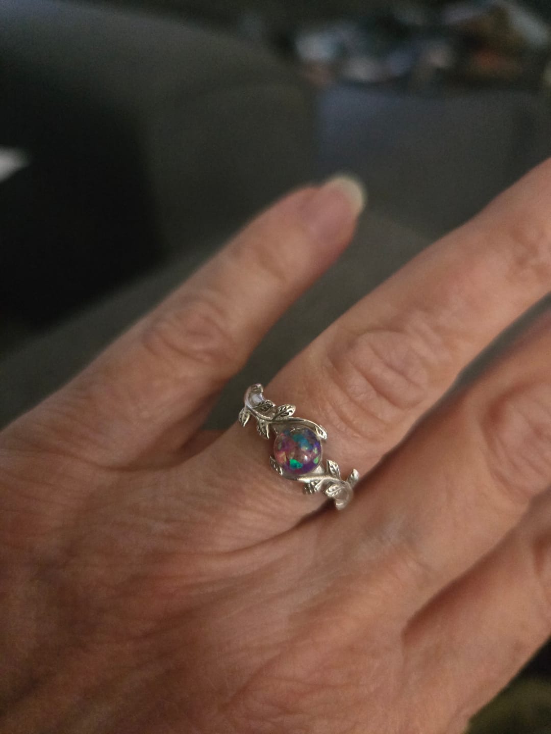 Customer photo review of Leaf Opal Cremation Ring