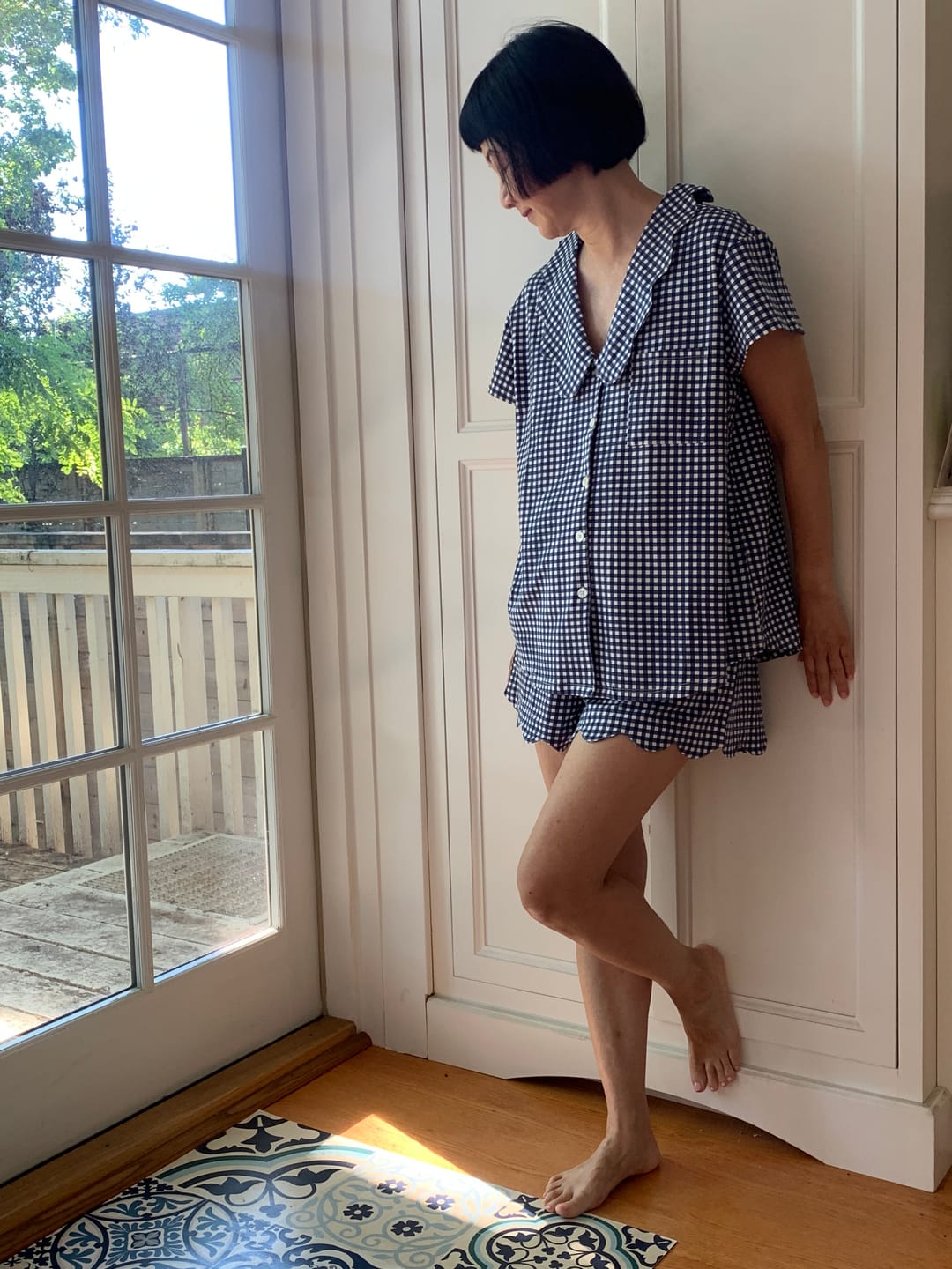 Customer photo review of Ladies Scalloped Collared Short Set - NAVY GINGHAM
