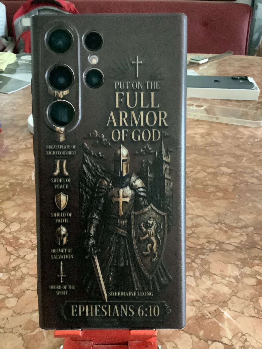 Customer photo review of Put On The Full Amor Of God, Gift for Christians - Personalized Christian Leather Phone Case