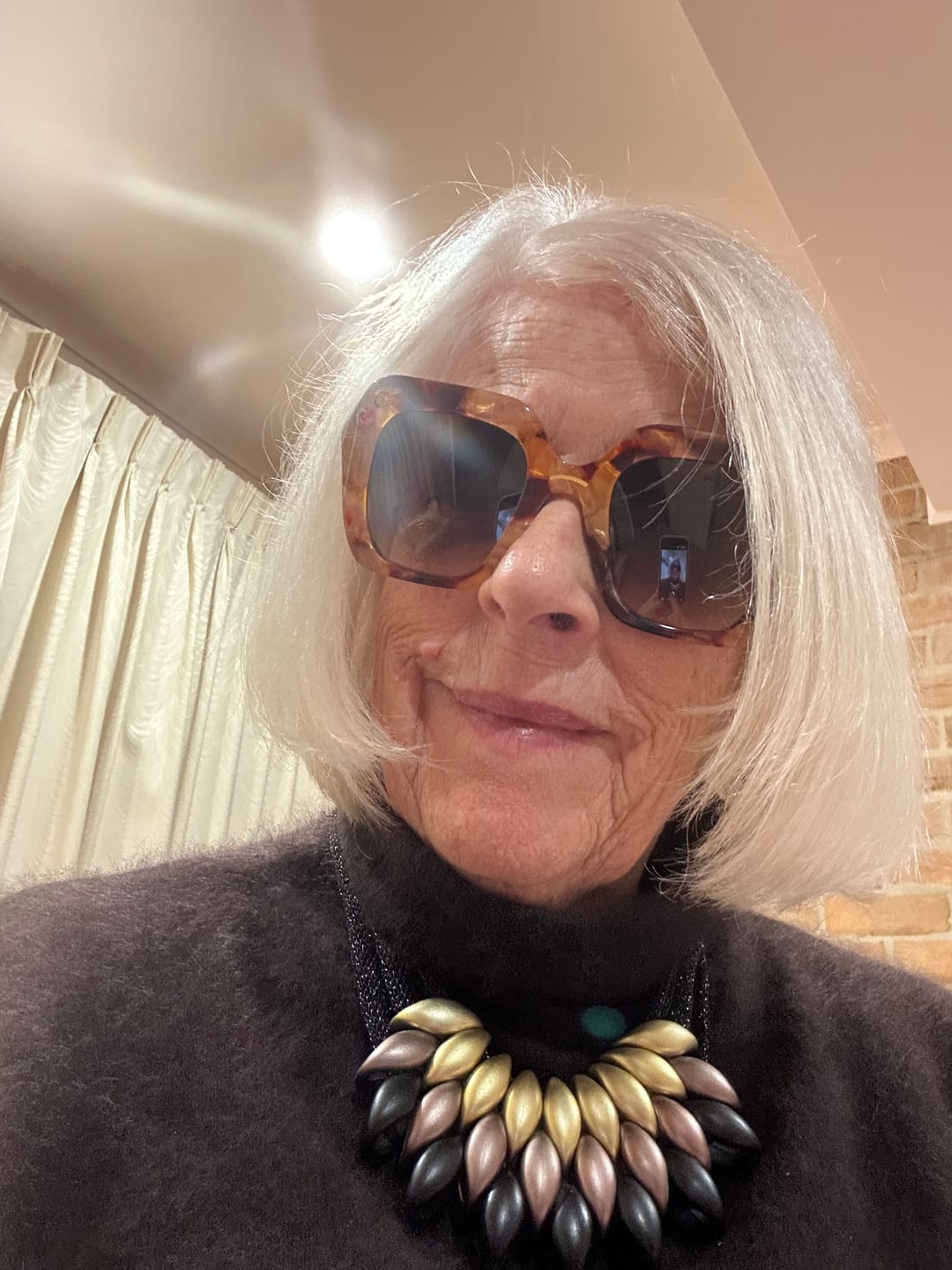 Customer photo review of Fire Opal ~ Oversized oval sunglasses in red apricot tort acetate with matching crystal detailing