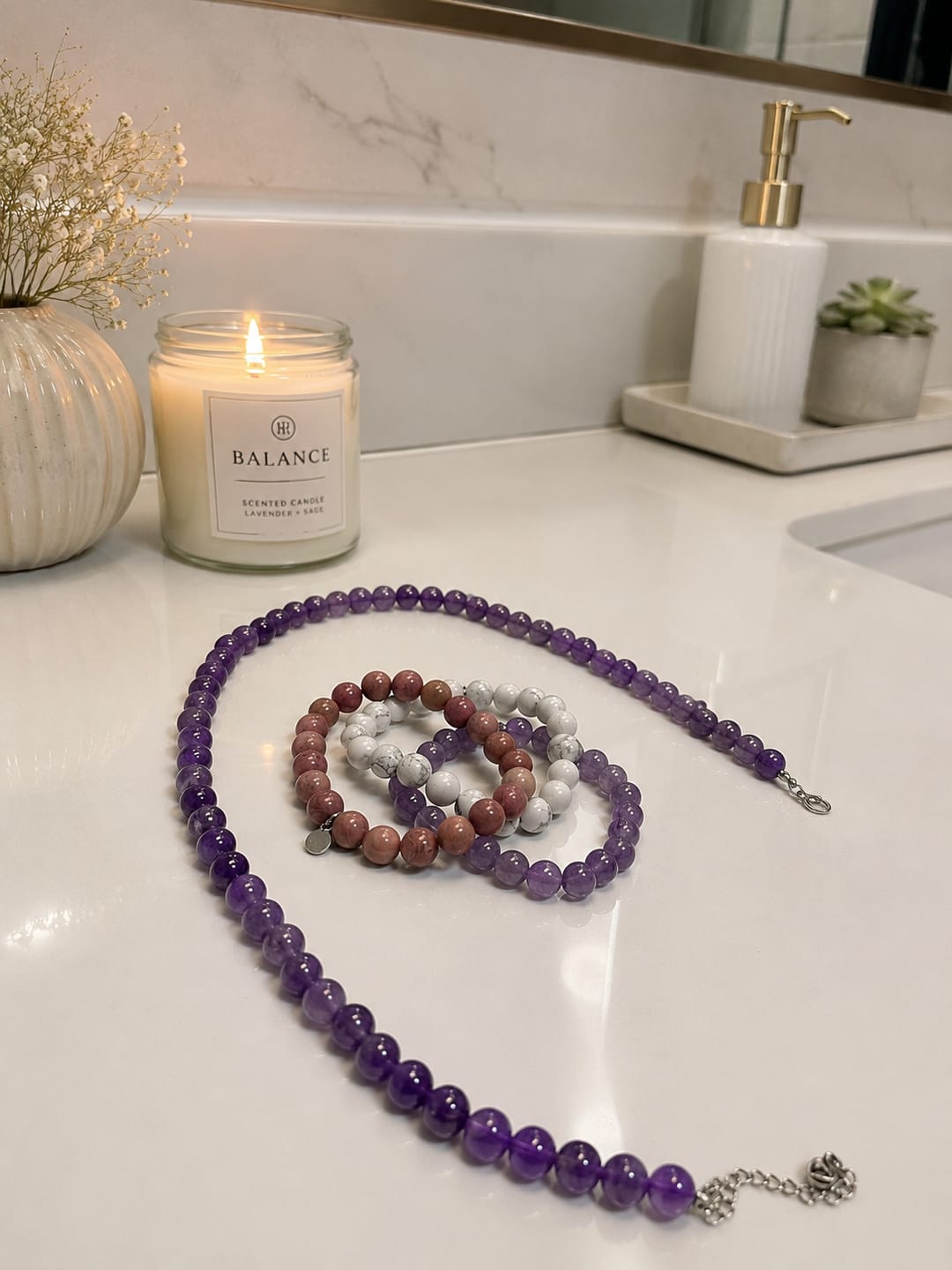 Customer photo review of Amethyst Beaded Necklace
