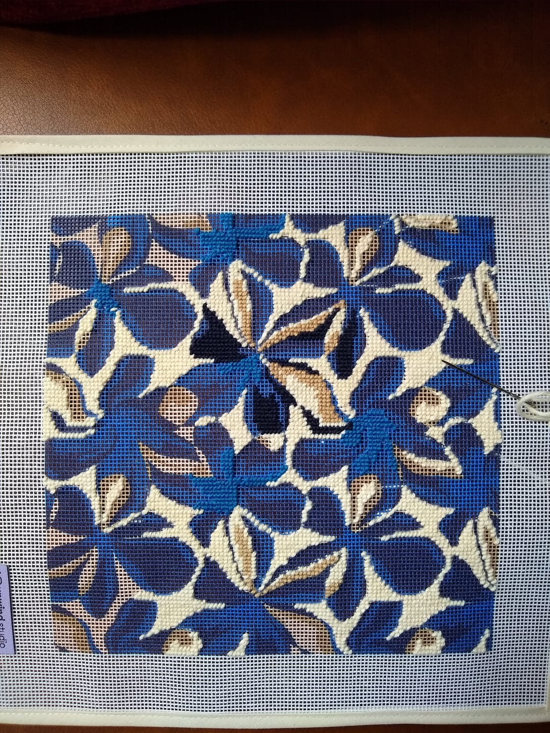 Customer photo review of Blue Flowers Needlepoint Kit