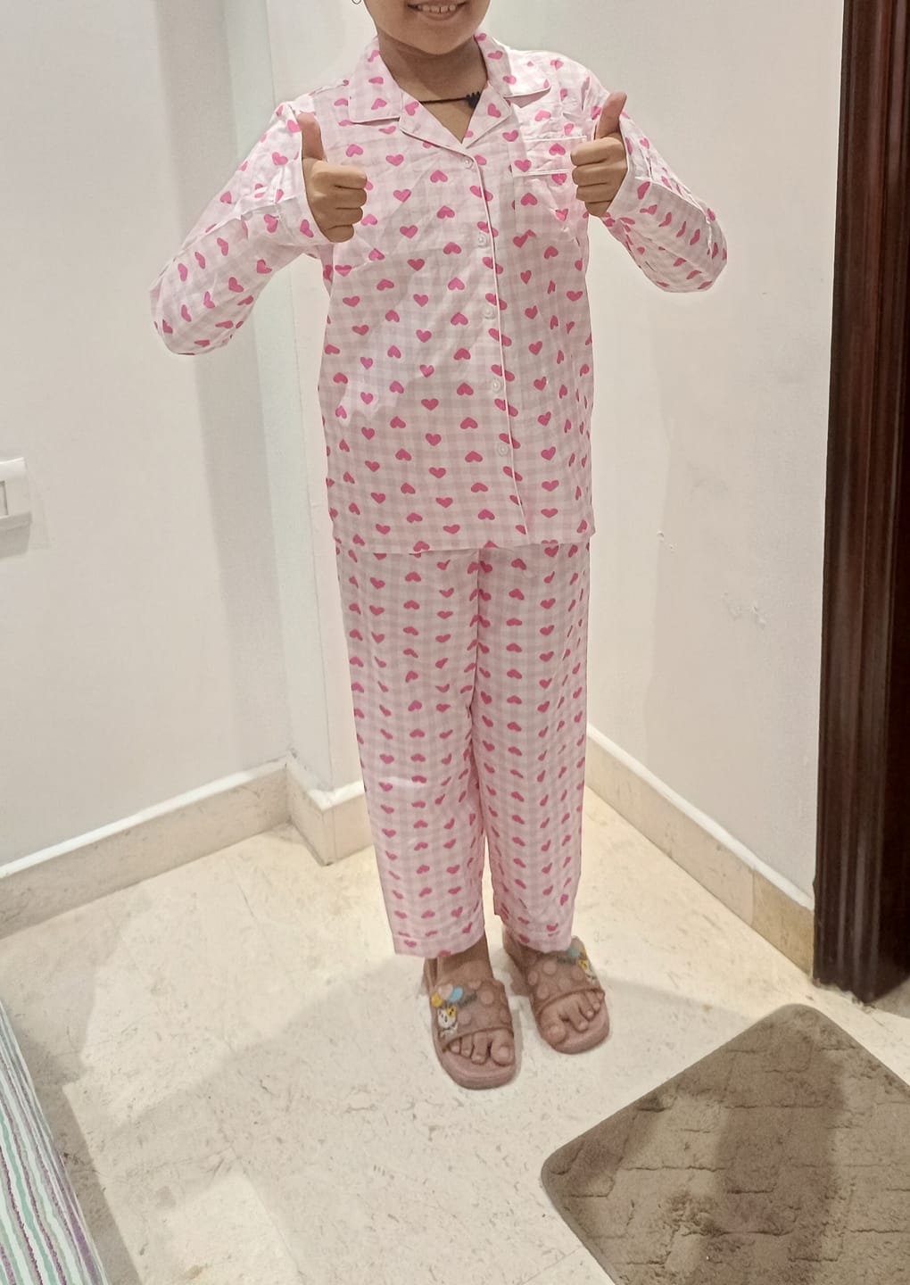 Customer photo review of Pink Checks with Hearts Night Suit