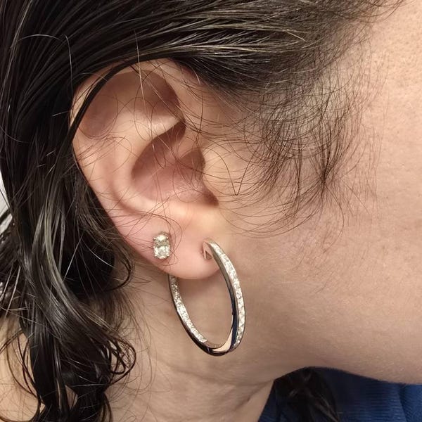 Customer photo review of Volara Medium 2.10 CTW Moissanite Hoop Earrings
