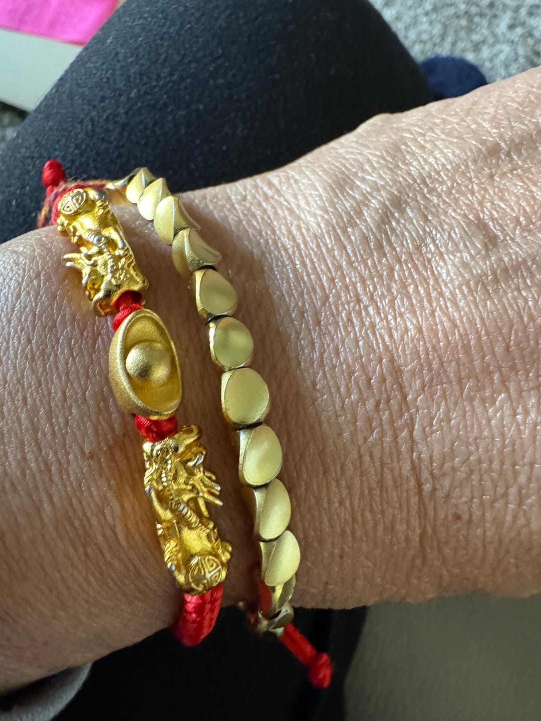 Customer photo review of 24K Gold Double Pixiu Ingot Wealth&Lucky Red Rope Bracelet