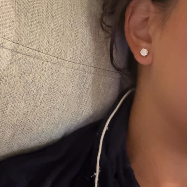 Customer photo review of Classica VVS1 Round Moissanite Solitaire Stud Earrings