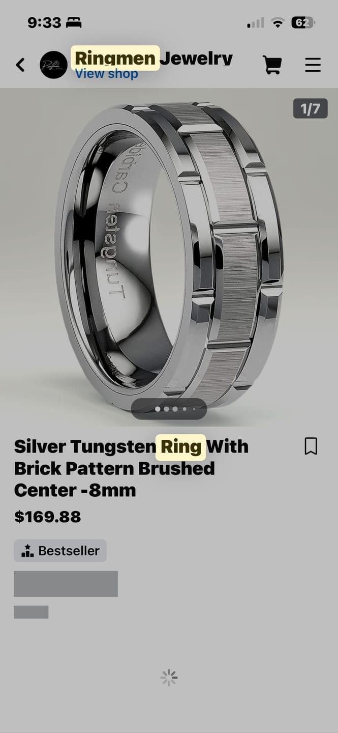 Customer photo review of Silver Tungsten Ring With Brick Pattern Brushed Center -8mm